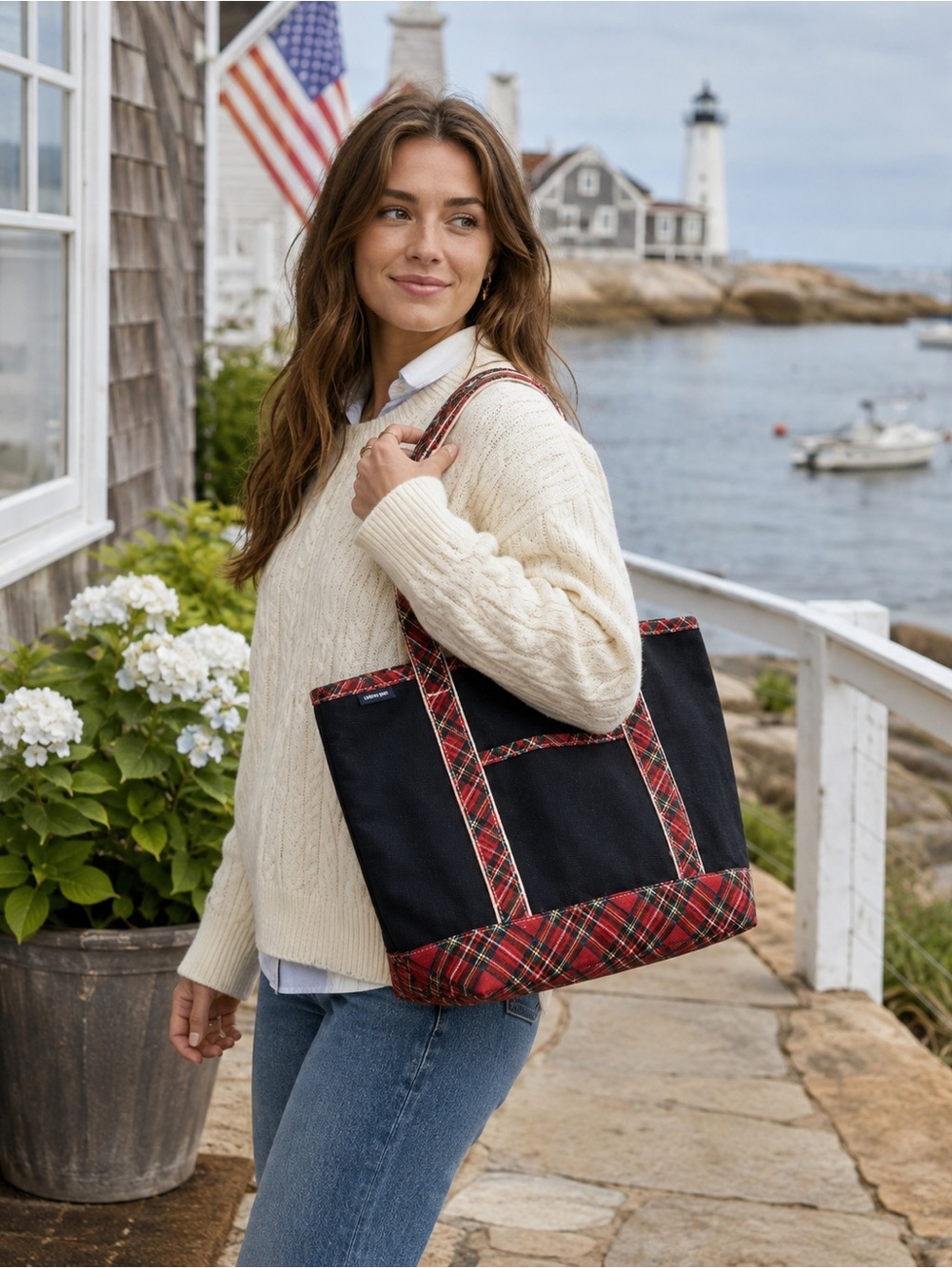 Vintage Lands’ End Tartan Plaid Canvas Tote Bag Y2K Preppy Holiday New England